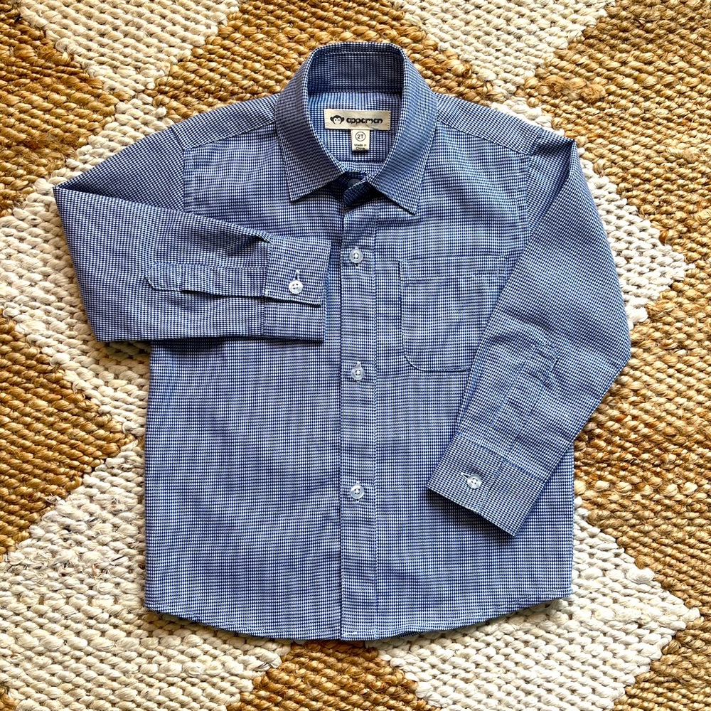 Appaman Kids’ Blue & White Houndstooth Button Down Long Sleeve Shirt - Size 2T